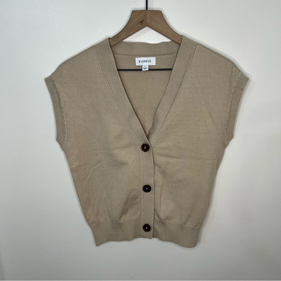 Evereve Cream Sweater Vest V Neck Women's Small Office Casual Cottagecore Tan - Picture 9 of 9